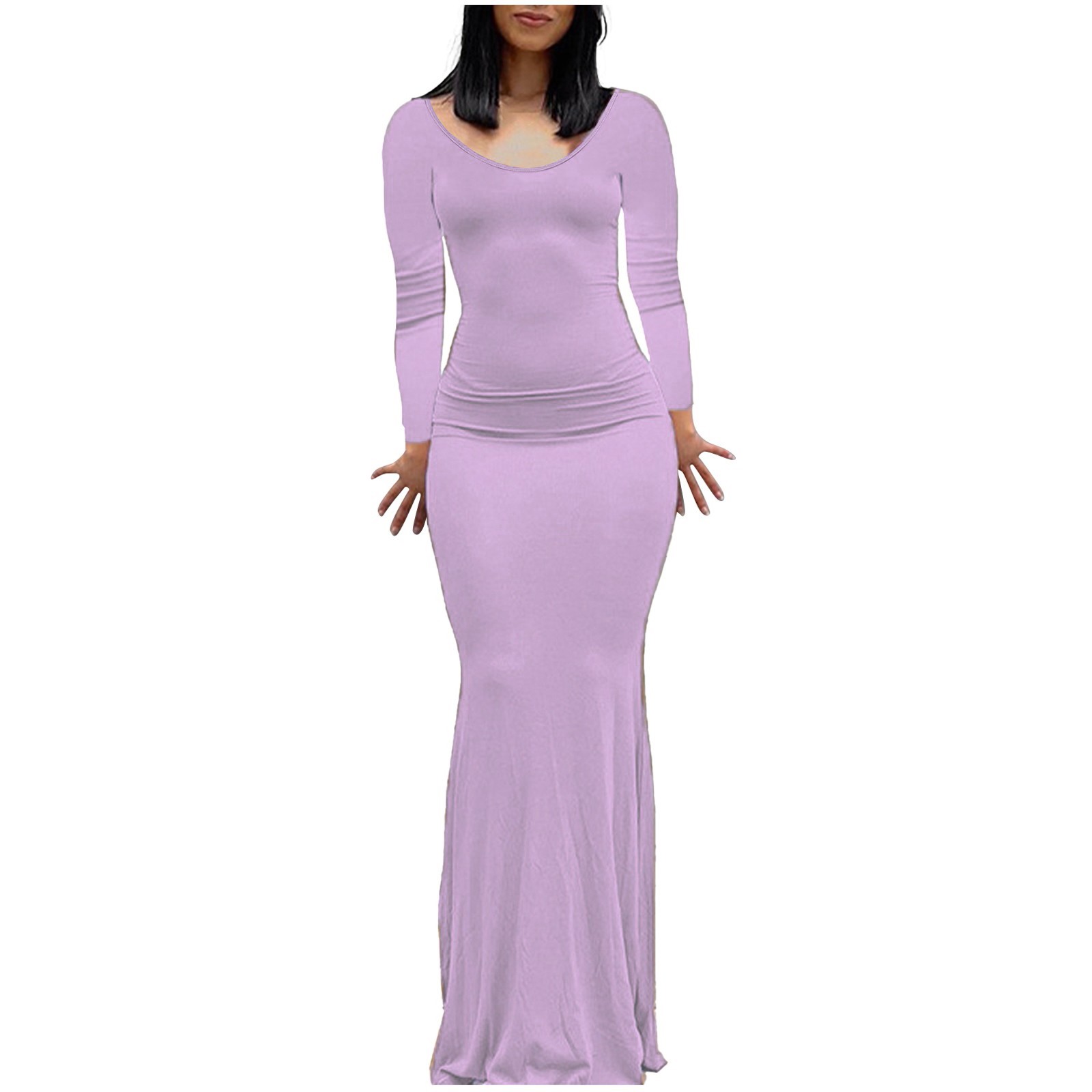 thumbnail image 1 of Vestido largo ajustado sin espalda, de color liso y cuello en V, para mujer: estilo informal y sexy para fiestas, trabajo y vacaciones, 1 of 5